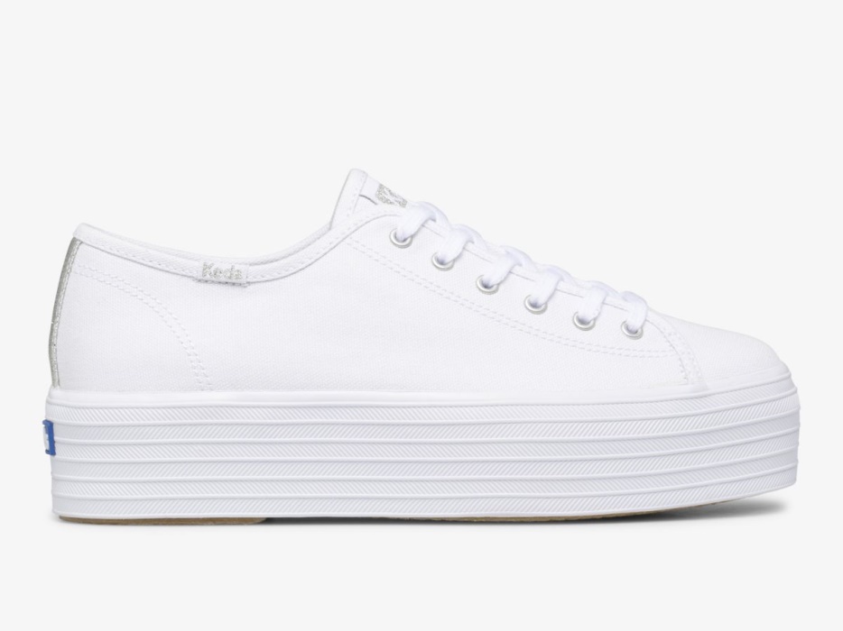 driedubbele_canvas_keds_dames_wit.jpg Driedubbele Canvas Keds Dames Wit - Afbeelding 1