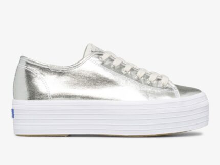 Dames Triple Up Metallic Twill Zilver Keds