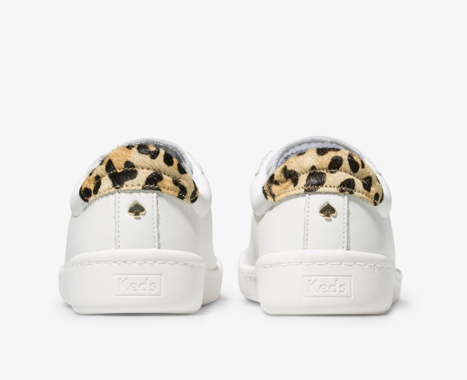Dames X Kate Spade New York Ace Leer Kalfshaar Keds Wit Luipaard - Afbeelding 3