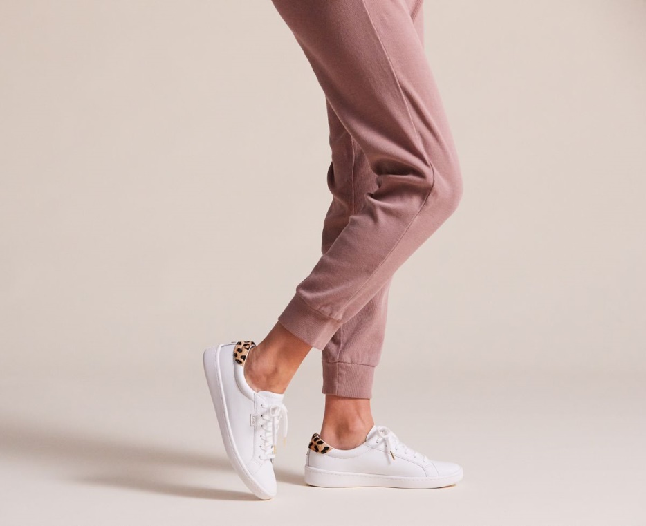 Dames X Kate Spade New York Ace Leer Kalfshaar Keds Wit Luipaard - Afbeelding 4