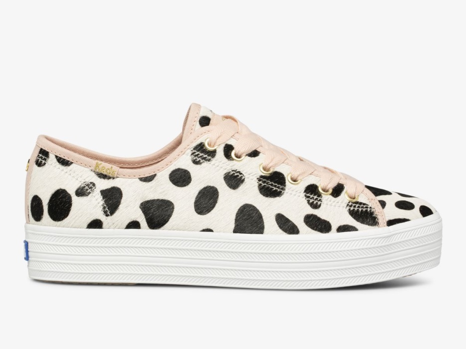 Dames X Kate Spade New York Triple Kick Oversized Dot Kalfshaar Keds Wit Roze - Afbeelding 1
