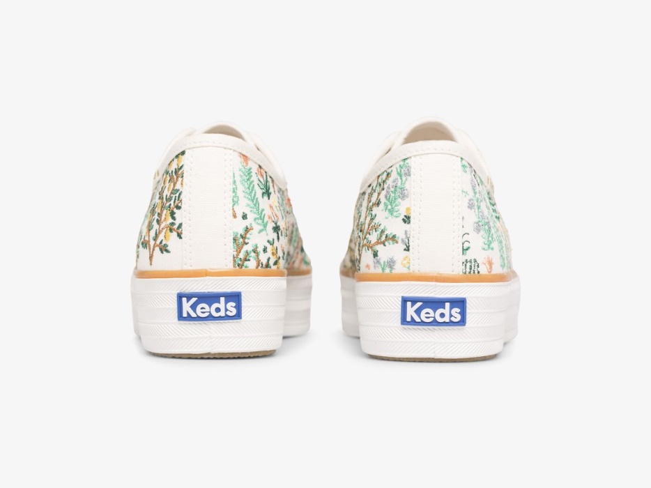 Dames X Rifle Paper Co. Triple Kick Menagerie Geborduurde Keds Crème/multi - Afbeelding 3