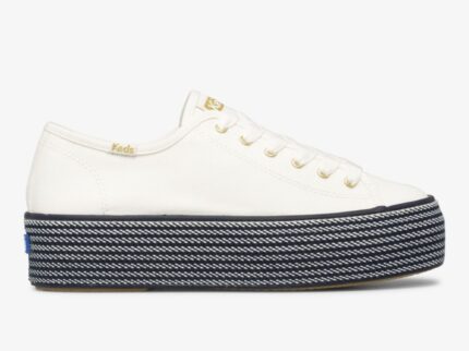 Driedubbele Webbing Canvas Dames Keds Wit Navy