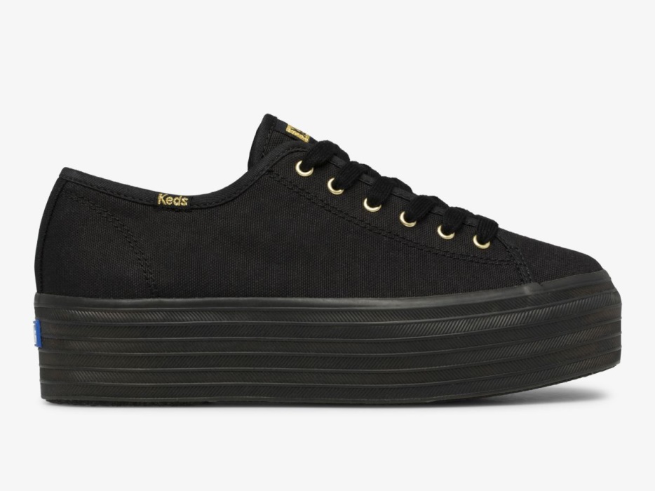 driedubbele_zwarte_keds_voor_dames.jpg Driedubbele Zwarte Keds Voor Dames - Afbeelding 1