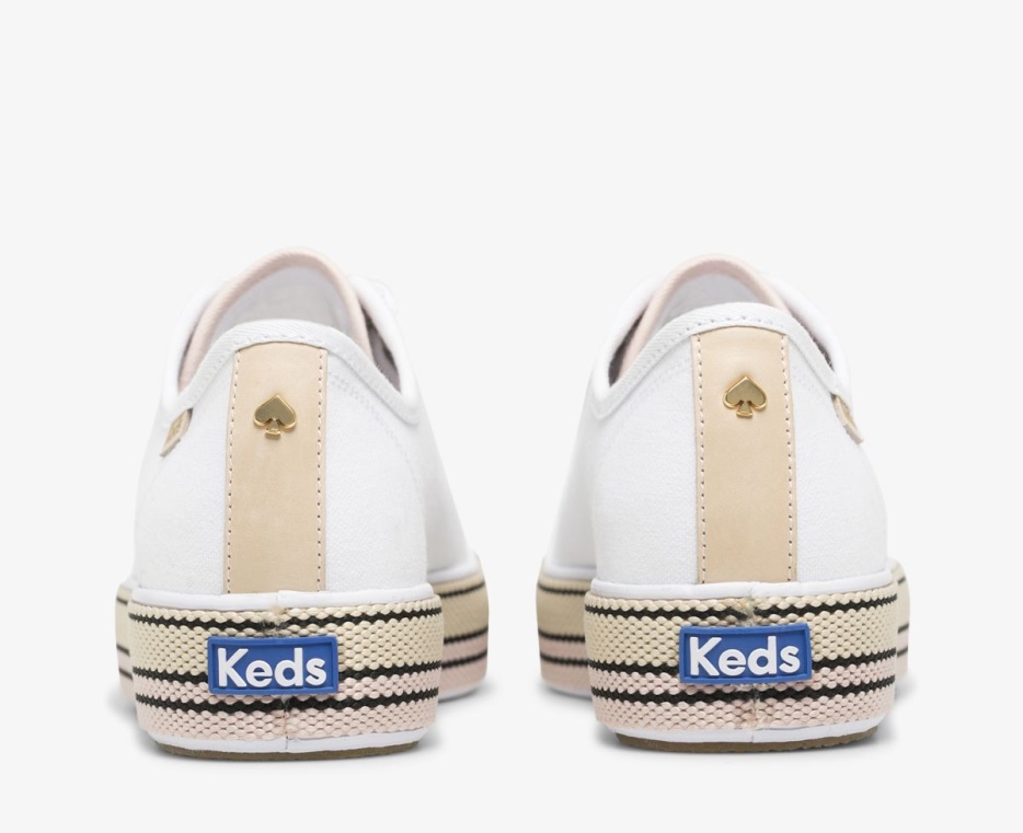 Keds Dames X Kate Spade New York Triple Kick Woven Stripe Foxing Wit Roze - Afbeelding 2