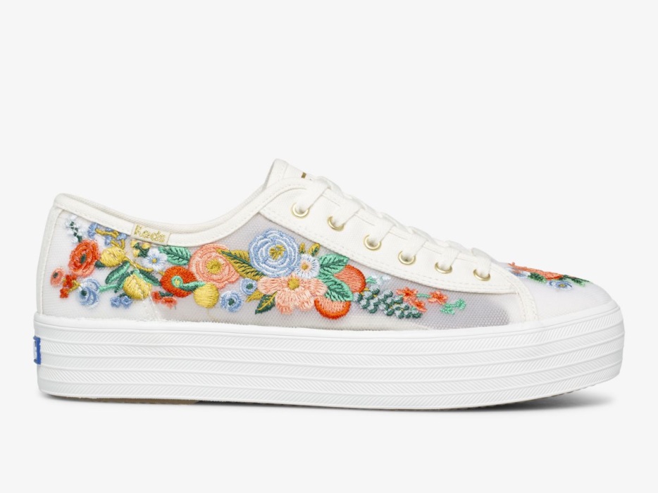 Keds Dames X Rifle Paper Co. Triple Kick Citrus Tuinfeest Wit - Afbeelding 1